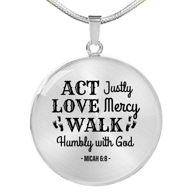 Walk Humbly With God Circle Necklace Stainless Steel or 18k Gold 18-22"