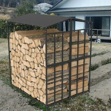 fliptrade Tall Metal Firewood Wood Log Store Rack Storage Stand with Top Cover - 61.6" L x 23.6" W x 69.5" H