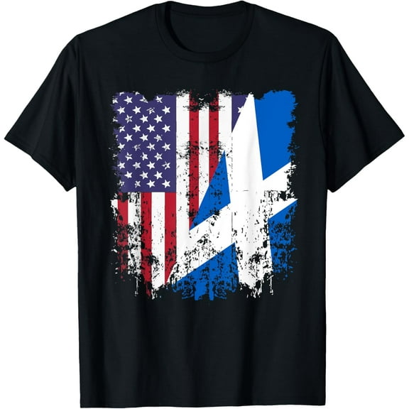 Scottish Roots Half American Flag Scotland Flag T-Shirt