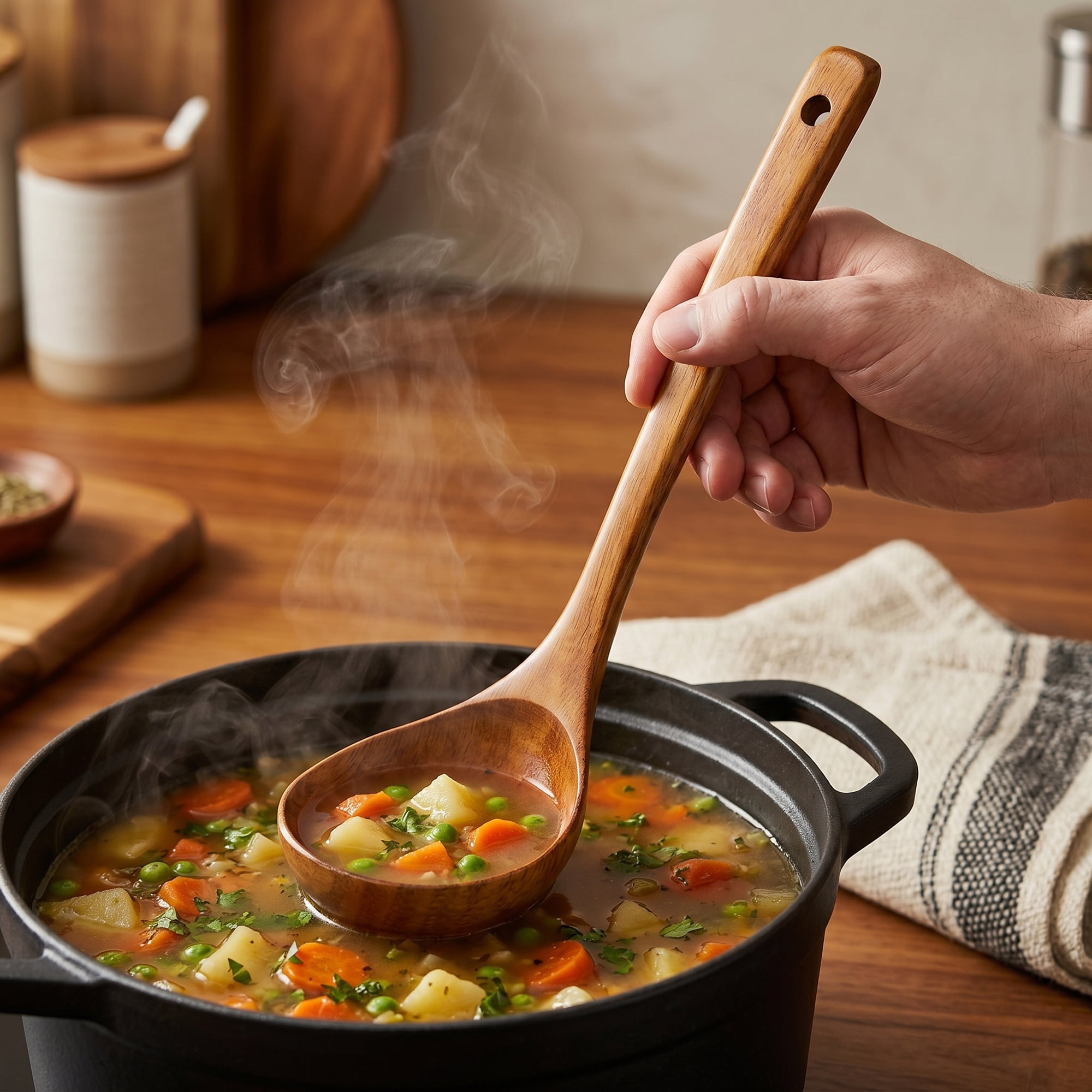 Unique Bargains Heat Resistant Kitchen Utensil Wooden Cooking Soup Spoon G 11.8"x3.5"