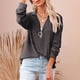 thumbnail image 3 of Blusa Manga larga Cuello en V Hilo con cremallera Color puro Camiseta casual de moda para mujer, 3 of 5