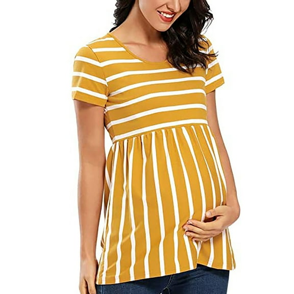 Mom Dress for Women Maternity Short Sleeve,Fashion Print Tops Pregnancy Yellow L Xhshgfbi