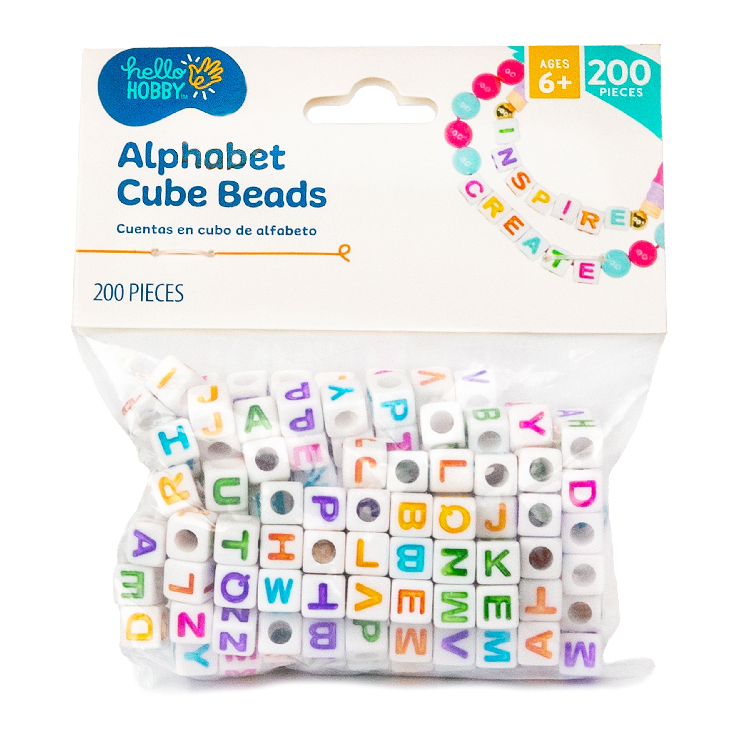 Hello Hobby Bright Alphabet Cube Beads, 200 Colorful ABC Beads for