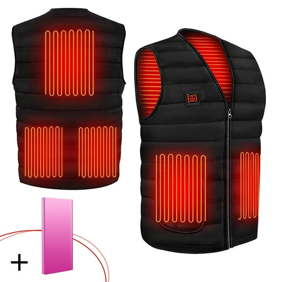 TeqHome Heated Vest Jacket Winter Warm Coat USB Powered with 5 Heating Zone 3 Temperature Gears 20000mah Power Bank for Winter Travelling Skiing Hiking