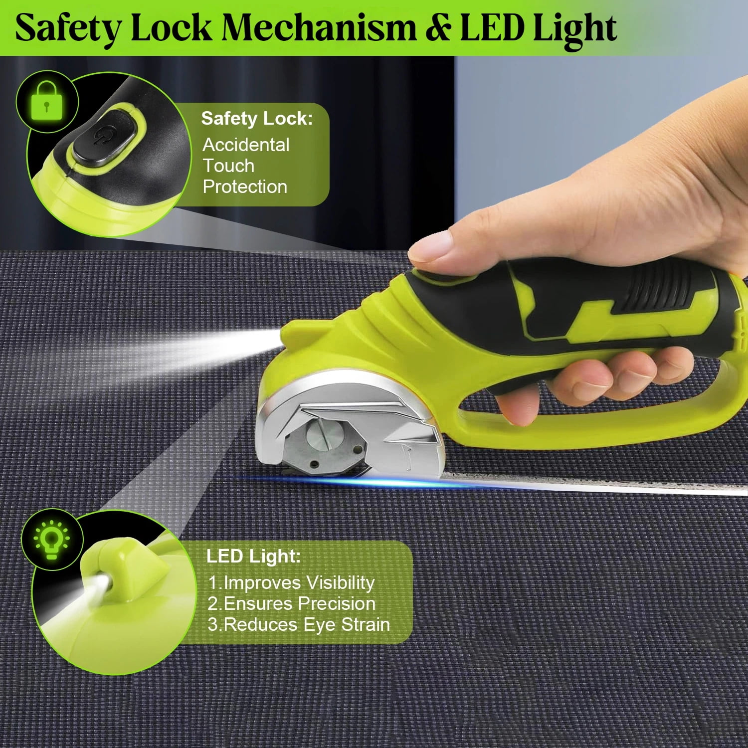 Teblint Cordless Electric Scissors, 4V Rechargeable Cardboard Box Cutter with Safety Lock & LED Light, Power Rotary Cutter for Fabric Carpet Leather