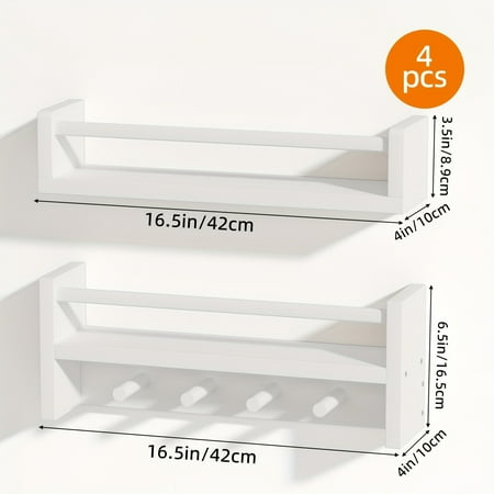 

PORK Book Shelves Floating Wall Bookshelves for Room Shelves with Wooden Hooks for Books Toys and Decor Storage Easy To Install Convenient For Classification Quick To Pick Up Stab