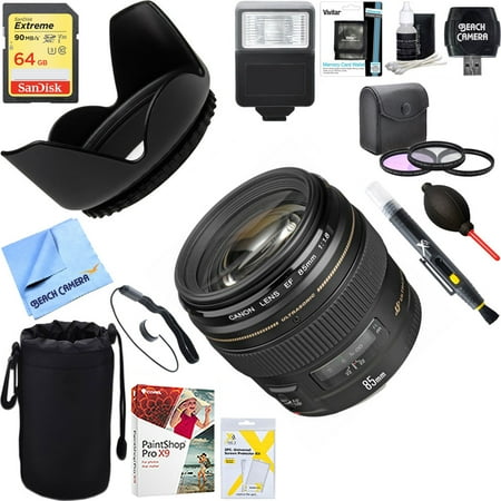 Camera Flash Lens Canon (2519A003) EF 85mm f/1.8 USM Medium Telephoto Lens for Canon SLR Cameras 64GB Ultimate Filter & Flash Photography Bundle ()