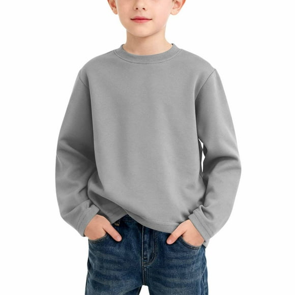 Blusas y camisas de manga larga con cuello redondo para niño, color liso, cuello redondo, talla mediana, manga larga, informal, cómoda, blusa de poliéster para niños de cedro