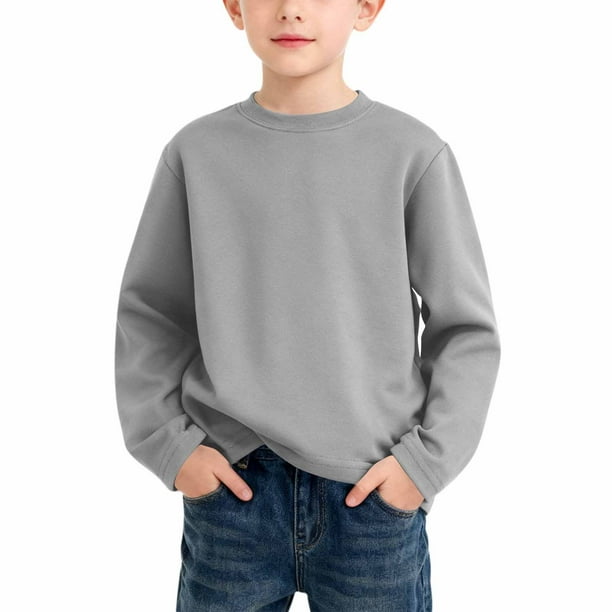 Blusas y camisas de manga larga con cuello redondo para niño, color liso, cuello redondo, talla mediana, manga larga, informal, cómoda, blusa de poliéster para niños de cedro