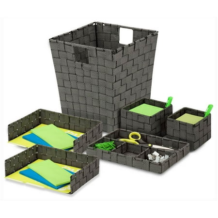Honey-Can-Do 6-Piece Woven Desk Organization Set, Salt/Pepper