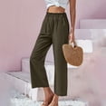 thumbnail image 6 of Palazzo Pants for Women 2026 Casual Cotton Linen Elastic High Waist Wide Straight Leg Flowy Cropped Pants with Pockets, 6 of 9