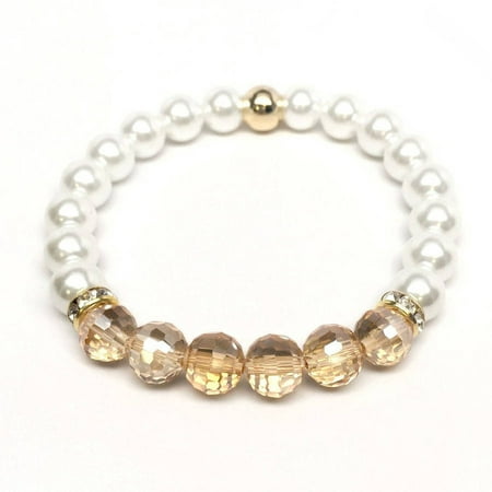Julieta Jewelry Pearl and Champagne Crystal Glow 14kt Gold over Sterling Silver Stretch Bracelet