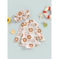 thumbnail image 5 of Musuos Toddler Girl 2 Piece Bathing Suit Set, 6 9 12 18 24M 3Y Long Sleeve Daisy Print Zip Up Rash Guard Swimsuit + Sun Hat Set, 5 of 10