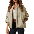 thumbnail image 5 of Women Oversized Casual Fully Lined Zip Up Jacket Coats with Pockets, 5 of 6