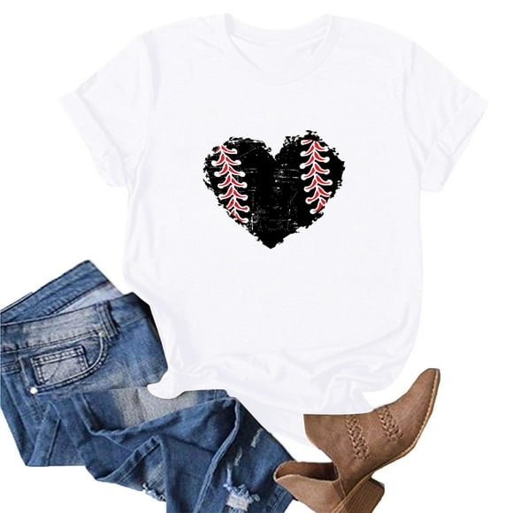 Meichang Women's Cute Heart Graphic T Shirts Casual Short Sleeve Crewneck Summer Tees Tops Loose Fit Comfy Summer Blouses Oversized Tshirts for Women White M