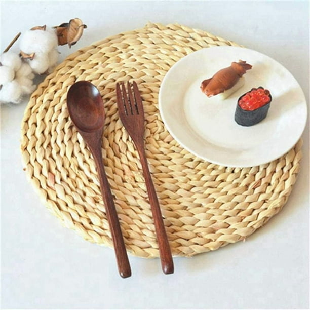 Juego de Cubiertos de Cuchillo de Tenedor de Cuchara de Madera de 30 Piezas, Juego de Utensilios de Cena de Madera, Juego de Cubiertos de Vajilla de Cocina de Madera