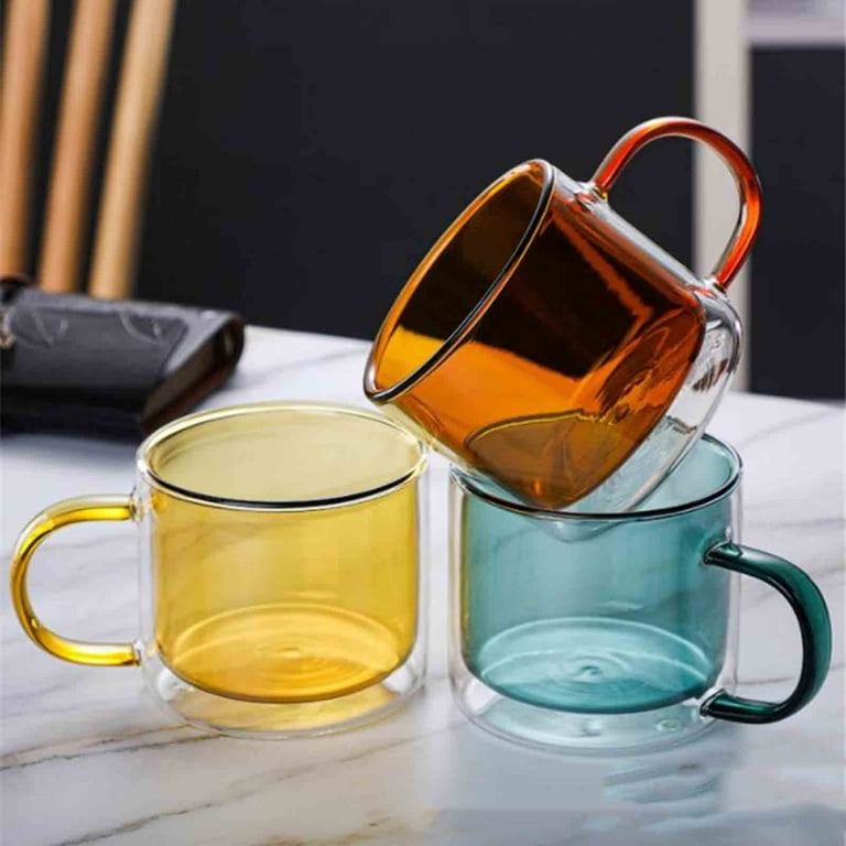 Garhelper Colored Double Walled Glass Coffee Mugs,250ml/8.5oz Clear Tea  Cups With Handle 