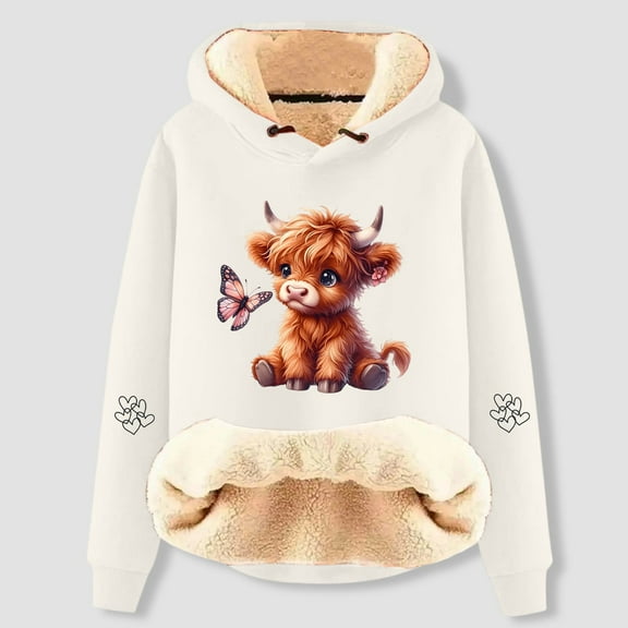 Christmas Hoodie For Women Funny Highland Cow Print Casual Loose Fit Cozy Sweatshirt Warm Xmas Blouses Long Sleeve Pullover Tops Fall Winter Loungewear Outfits Clothes