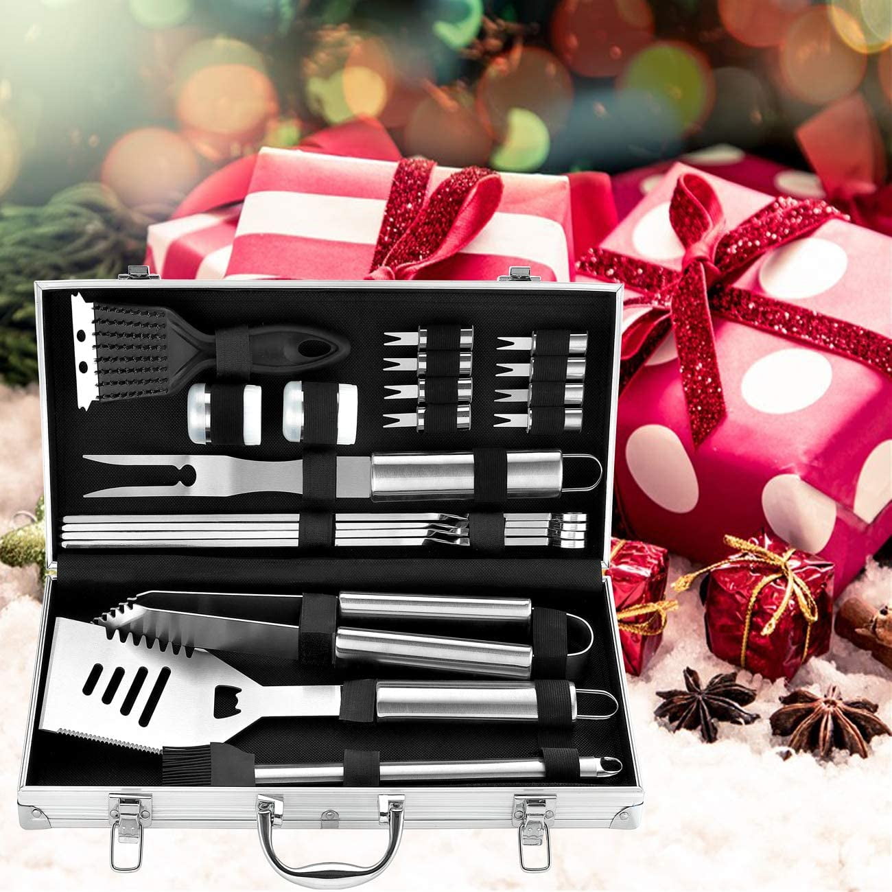 ROMANTICIST 20pcs Professional BBQ Accessories Set - Heavy-Duty Stainless Steel Grill Tool Kit, Perfect Holiday Gift for Christmas & Fall & Winter Grilling, Camping & Family Gatherings