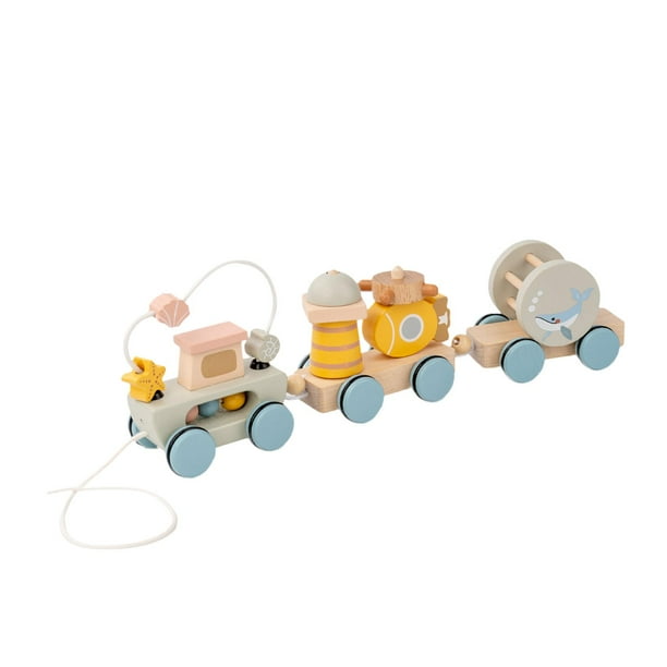 Tren de madera para arrastrar, juguete apilable y colorido, vagón de arrastre, desarrollo de la motricidad fina. Mar