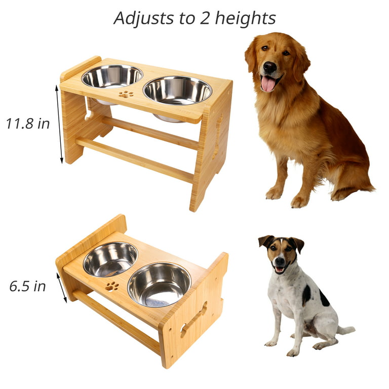 Elevated Dog Bowls for Large Dogs, Medium and Small, 10° Tilted 3  Adjustable Heights Raised Dog Bowl Stand with 1 Slow Feeder Dog Bowl & 2  Stainless