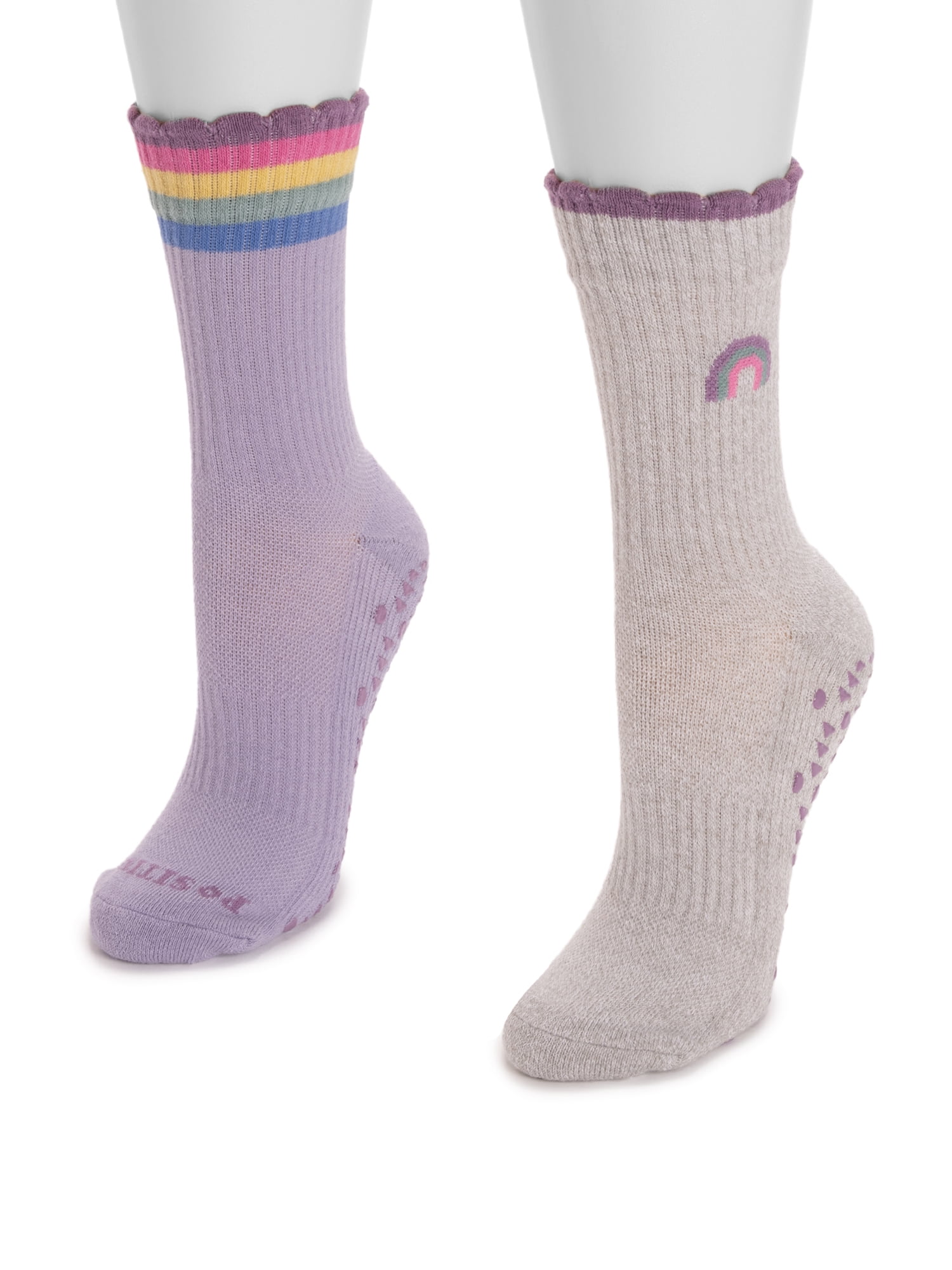 MUK LUKS Women's Studio Cotton Crew Socks, 2-Pack, Shoe Sizes 6-10