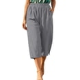 thumbnail image 5 of GUACER High Waisted Linen Capri Pants for Women with Side Slits Elastic Waist Pockets Cropped Trousers Summer Casual, 5 of 6