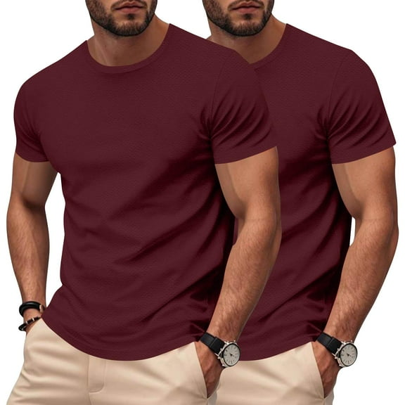 LIBRCLO 2-Pack Men's and Big Men's Shirts Short Sleeve Workout T Shirts Breathable Comfort Crewneck Tee for Gym Running Athletic, Wine 4XL