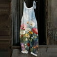 thumbnail image 2 of Women's Floral Print Jumpsuit - Vintage Strappy Cotton Linen Overalls for Summer Casual & Boho Style ,Light Blue,M, 2 of 5
