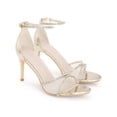 thumbnail image 3 of BLISSFUL STEP Rhinestone Ankle Strap Heel Open Toe Stiletto Heels Sandals for Women Gold (Size 6), 3 of 7
