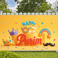 thumbnail image 6 of Golden Mask Purim Banner Purple Crown Festive Backdrop Rainbow Design Colorful Stars Celebration Background for Purim Festival Party Decoration Photo Backdrop, 6 of 9