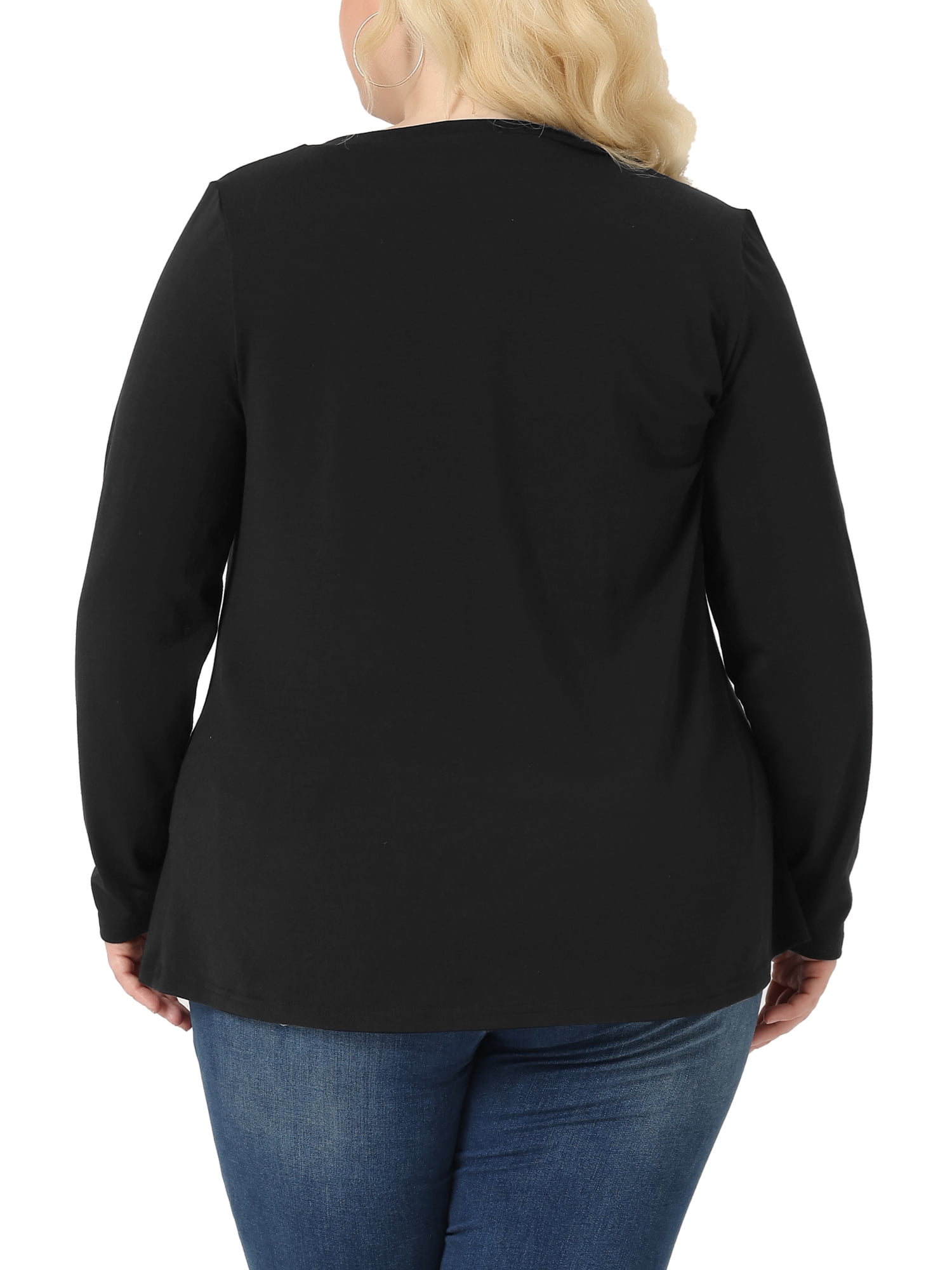 DARING DIVA Women's Plus Size Long Sleeve Button Side Swing Blouses 1X Black