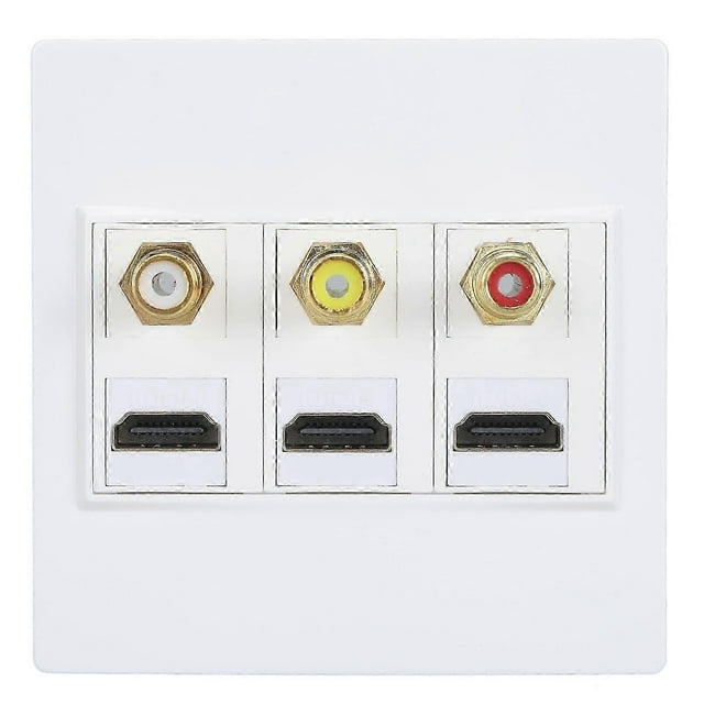 86mm Wall Plug Plate 3 Port HD Multimedia Interface 3 Port RCA Wall Plate HD 4K 1080P 60Hz Multimedia Wall Outlet Cover