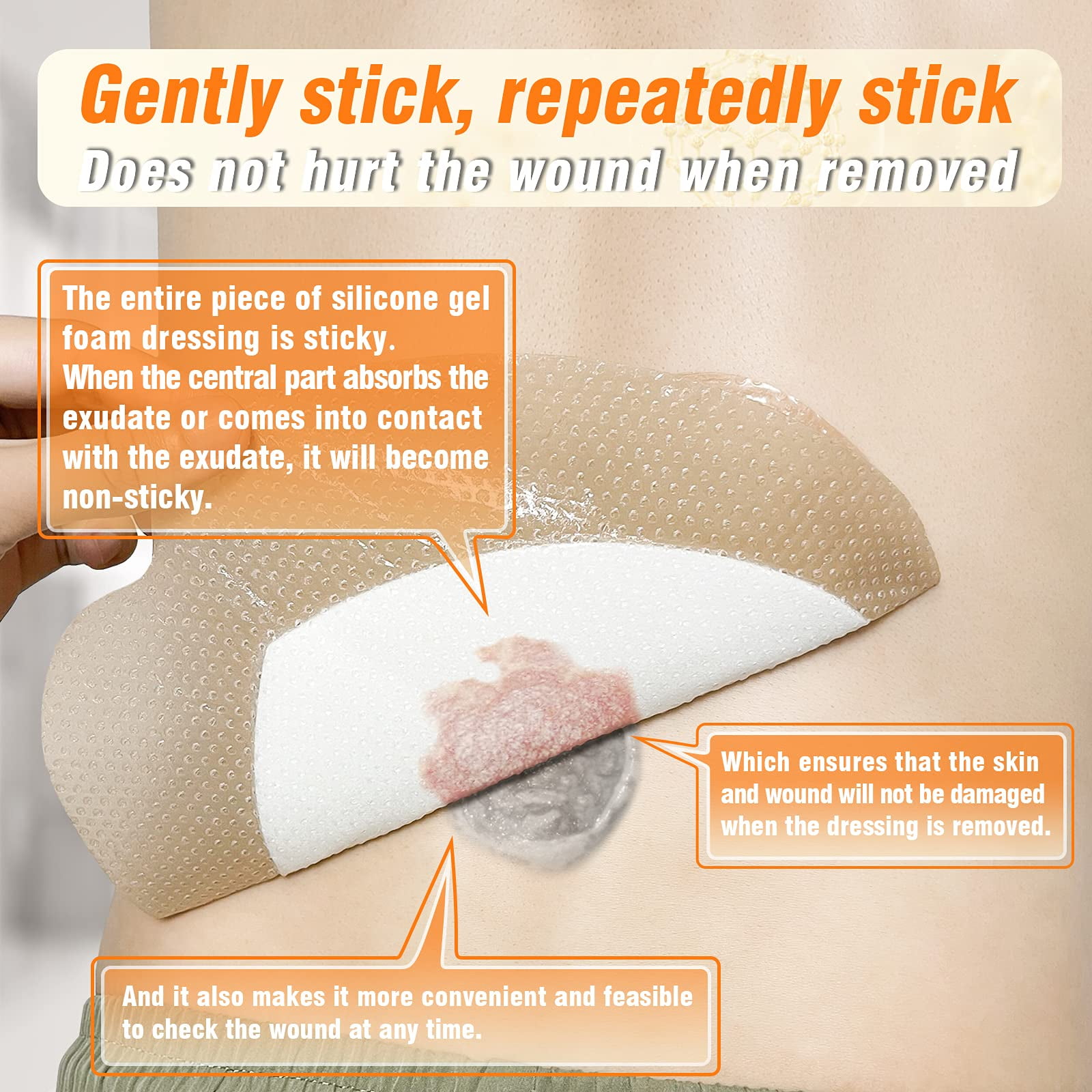 Carbou Wound Dressing Sacrum Silicone Foam Dressing with Adhesive Border, 6''x7'' Waterproof Sacral Pad for Sacrum,Butt Bed Sore,Pressure Ulcer,High Absorbent Wound Care Bandages,5 Pack
