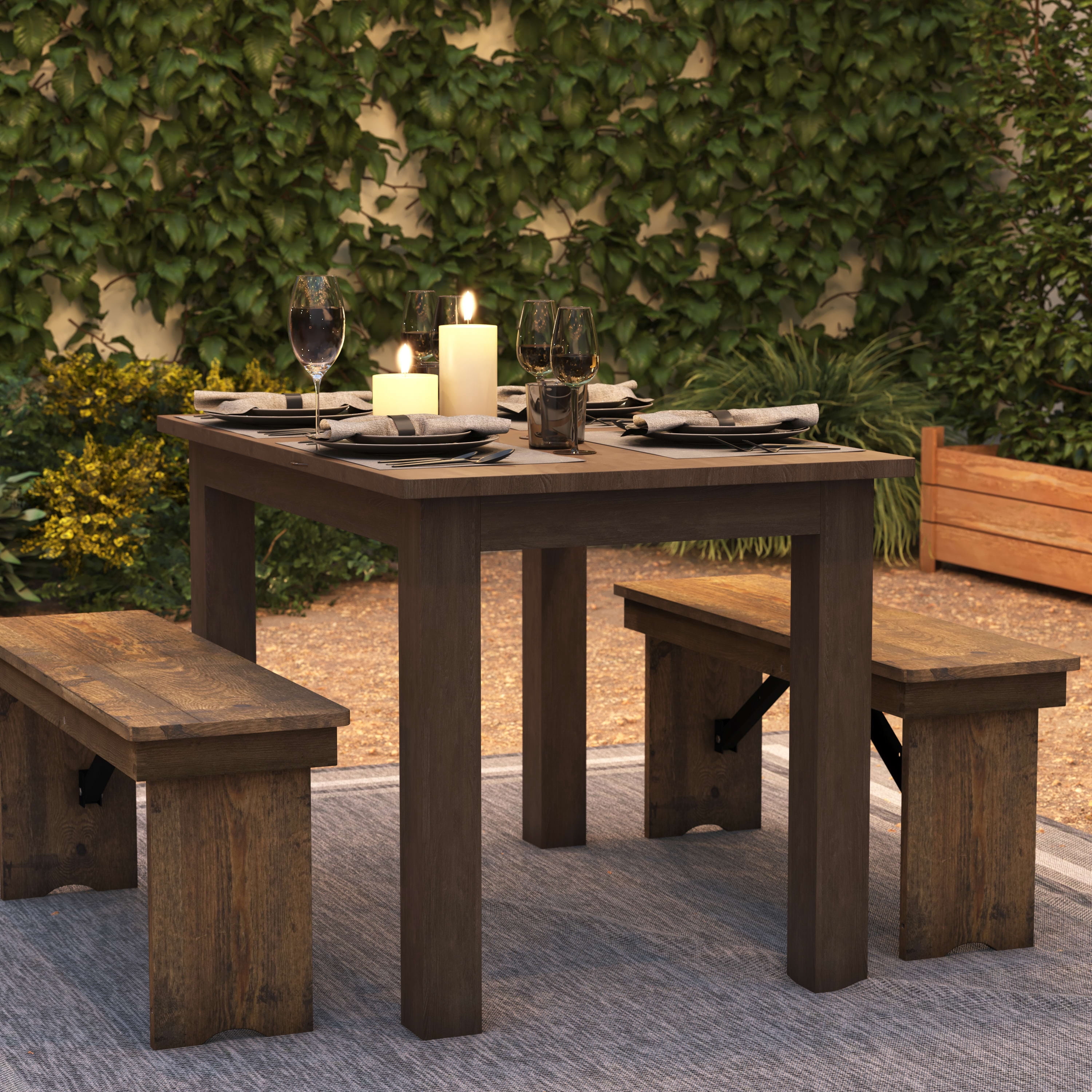BizChair 46" x 30" Rectangular Antique Rustic Solid Pine Farm Dining Table