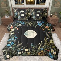 Homewish Cute Country Floral 7-Piece Twin Bedding Sets,Rustic Plant Bedding Comforter Set,Black Green Blue Sheet Sets For Adults,Ultra Soft Home Decor Reversible