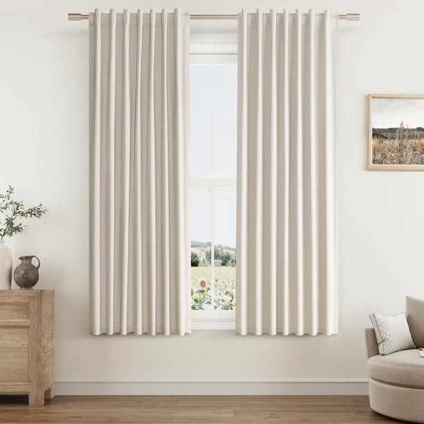 Cortinas Guken de lino opaco, 160 x 160 cm, color beige grisáceo, 2 paneles