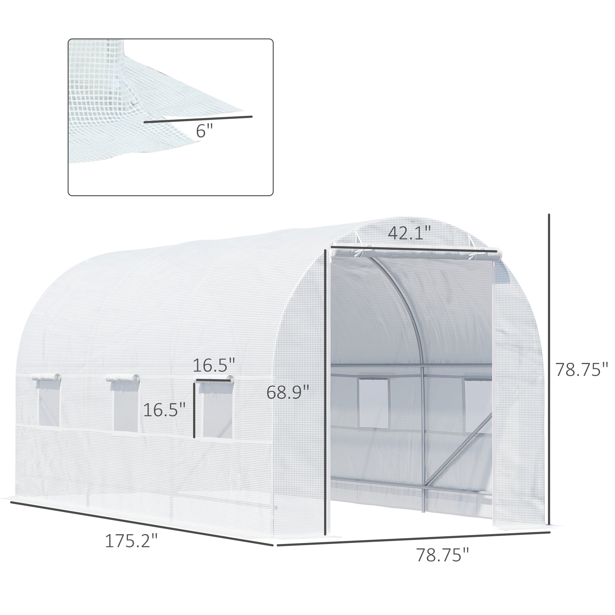Outsunny Walk-in Tunnel Greenhouse, Roll Up Door, 15' x 7' x 7', White