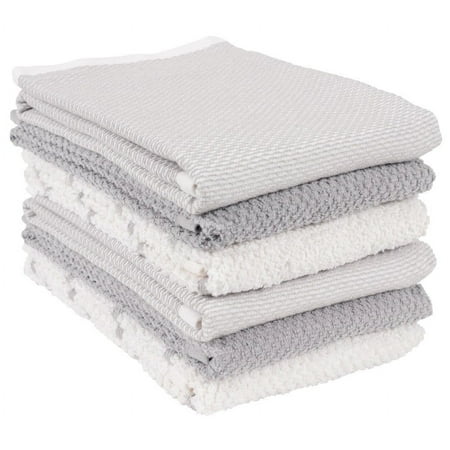 KAF Home Ayesha Curry Mixed Kitchen Towel Set | Set of 6 Terry Towels | Perfect for Spills, Drying Dishes, and Cooking (Gray)