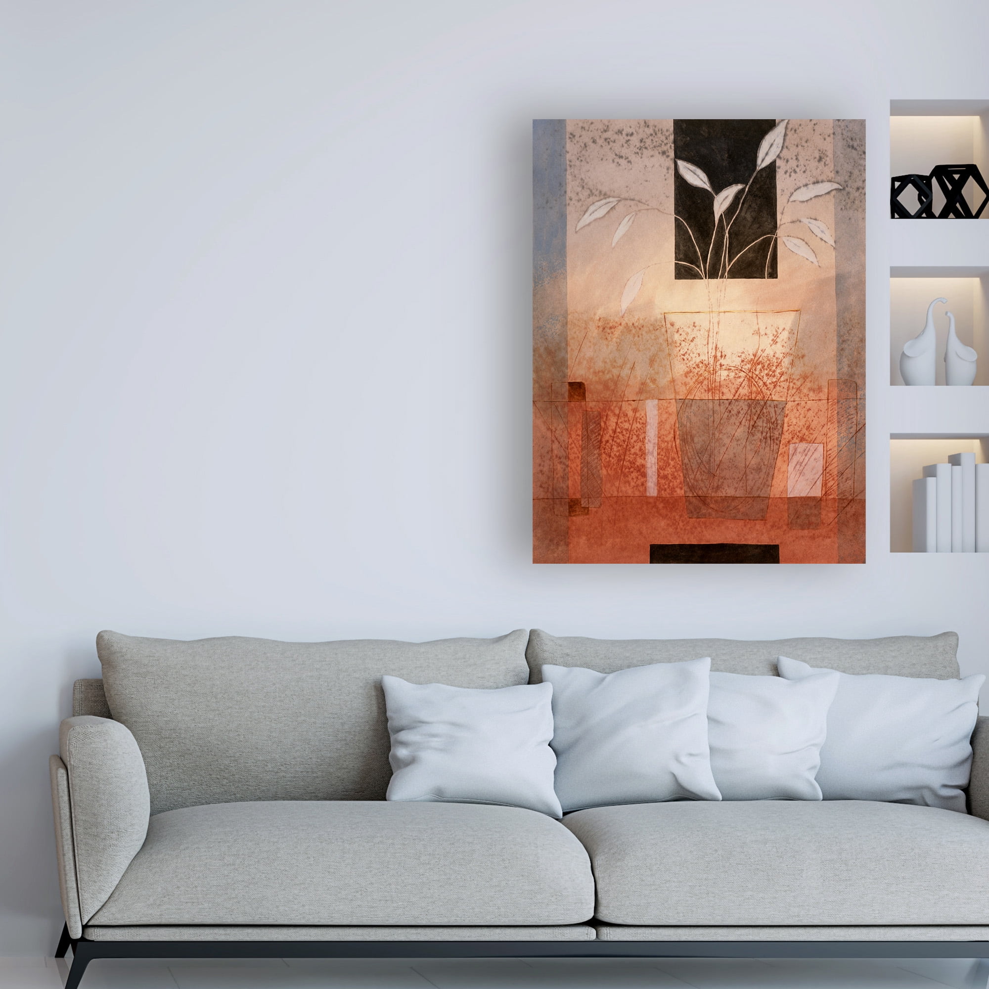 Trademark Fine Art 'Leaves In Vase On Orange' Canvas Art by Pablo Esteban