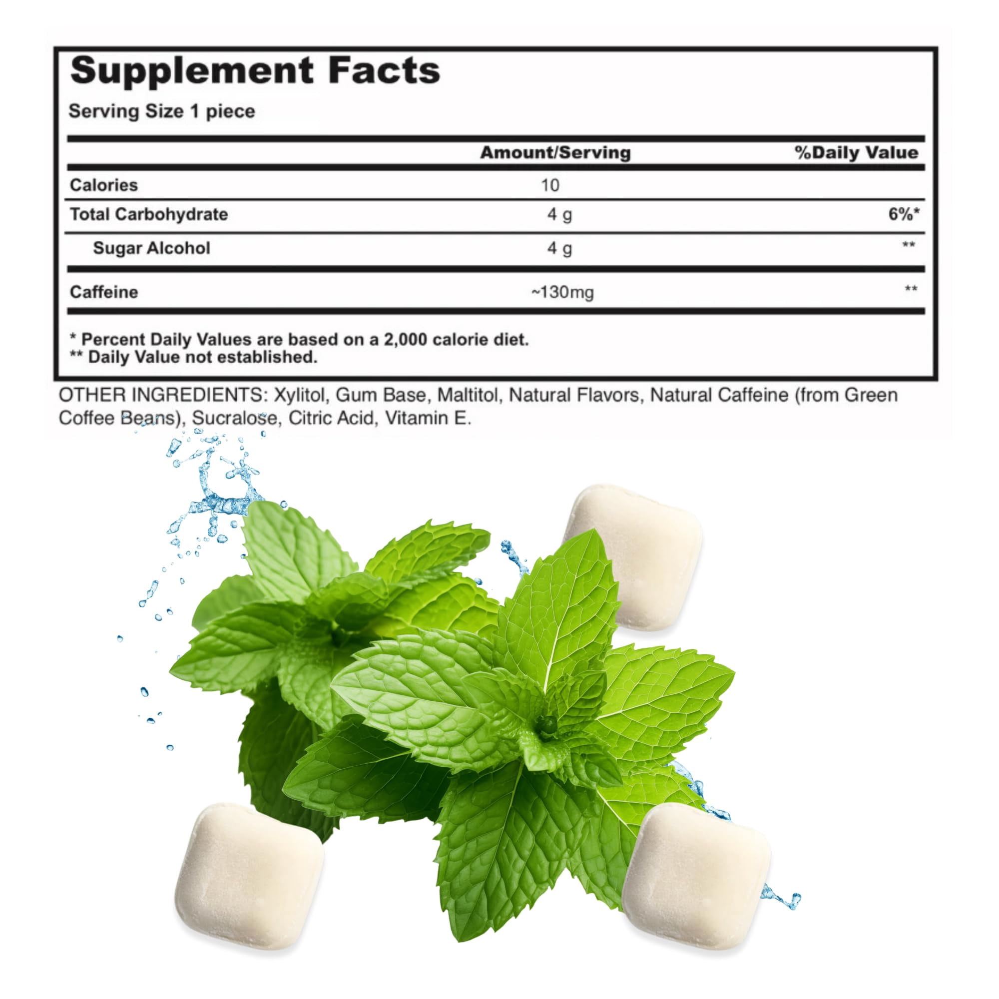Bashmouth Natural Caffeine Gum For Energy & Focus 130 MG Per Piece | Performance, Natural Energy (30 Servings) Spearmint