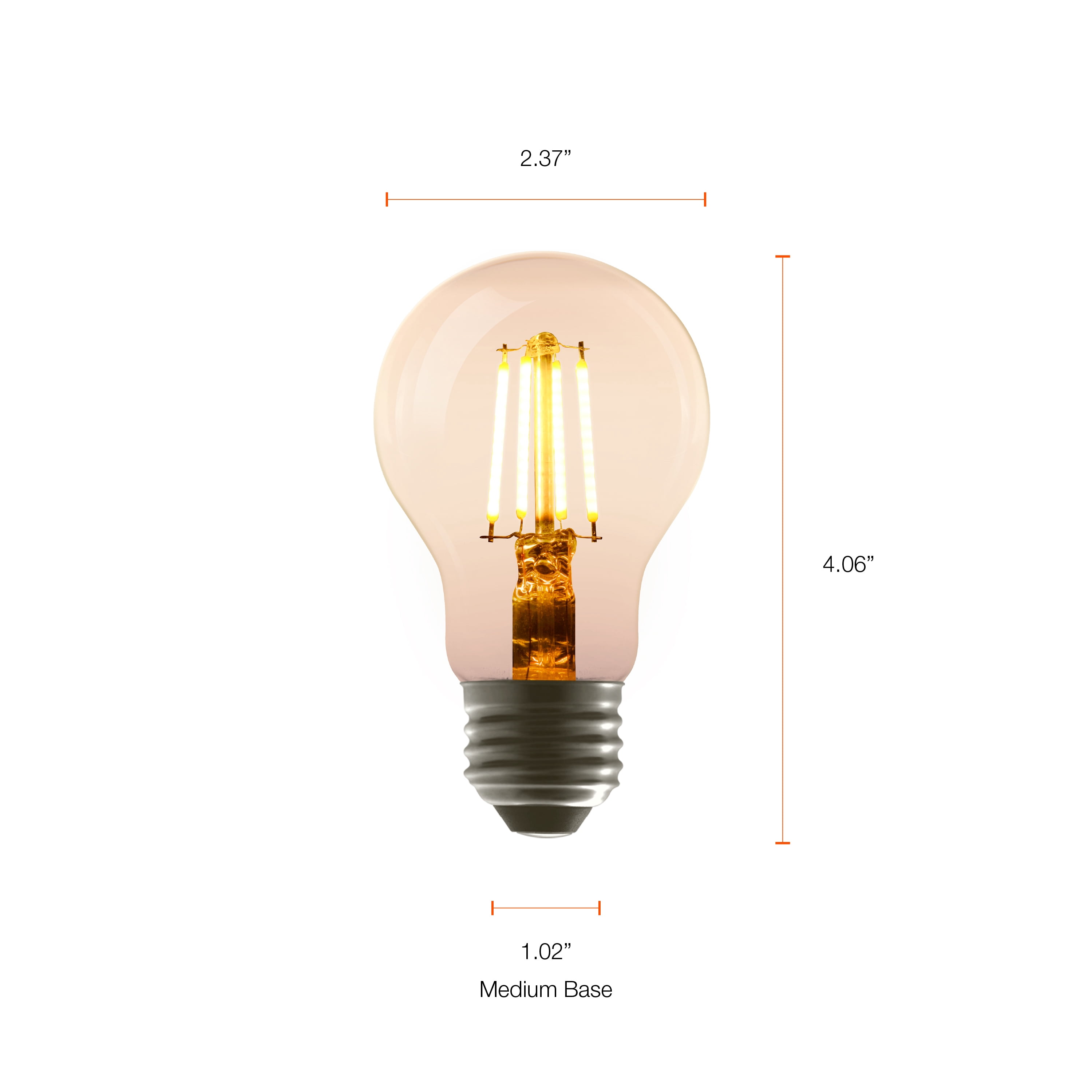 Better Homes & Gardens LED Vintage Light Bulb, A19 40 Watts Amber Classic Filament, E26, Dim - 4 Pk