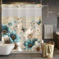 thumbnail image 5 of No Hook Shower Curtains with Snap-in Liner Set, Teal Tulip Butterfly Waterproof Hotel Style Bathroom Shower Curtain, Beige Turquoise Floral Vintage Rustic Breathable Mesh Top Bath Curtains 66''x72'', 5 of 9