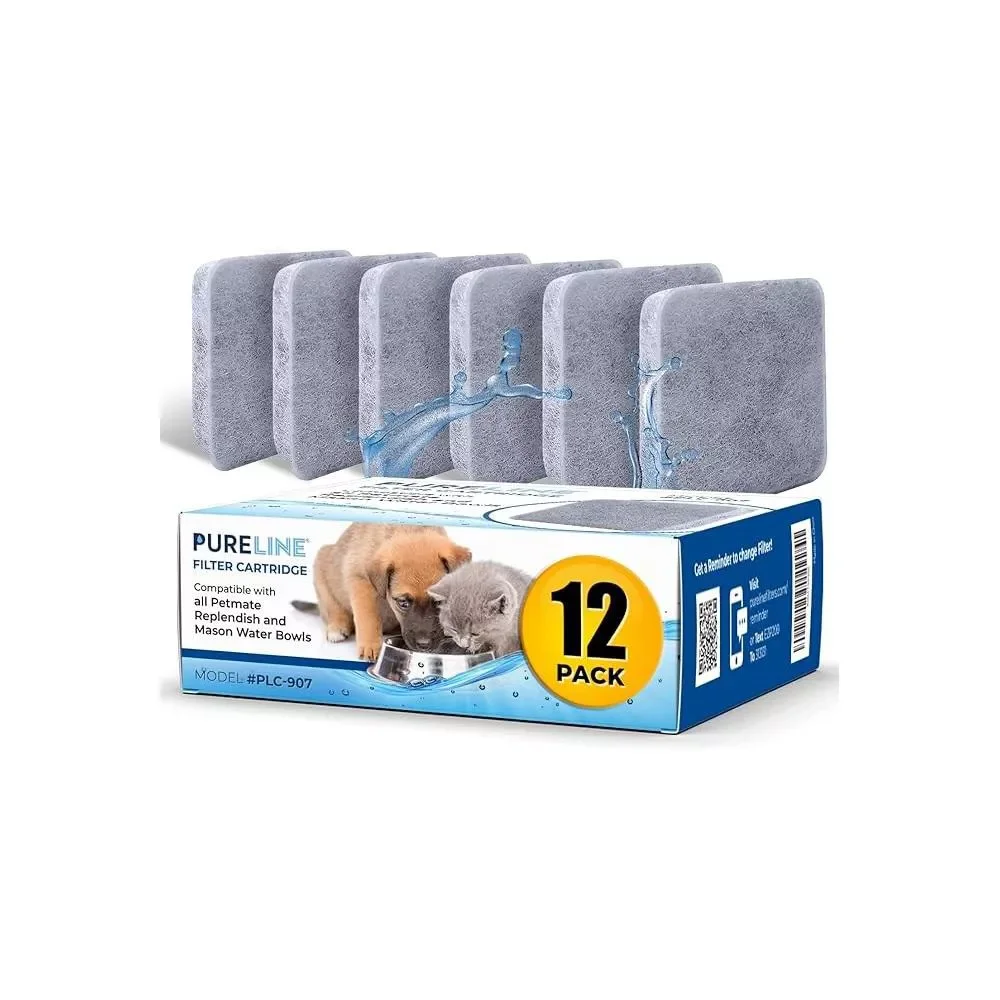 PureLine Petmate Replendish Water Filter Replacement, Compatible with Petmate Mason, Petmate Replendish and Mason Gravity Water Bowls (12 Pack)