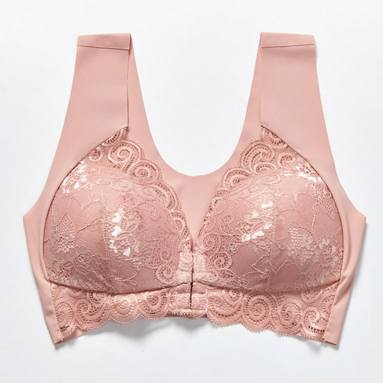 New Lace V-Neckline Front Closure Wire Free Thin Comfortable Vest Bra (32  (B/C/D), Apricot) at  Women's Clothing store