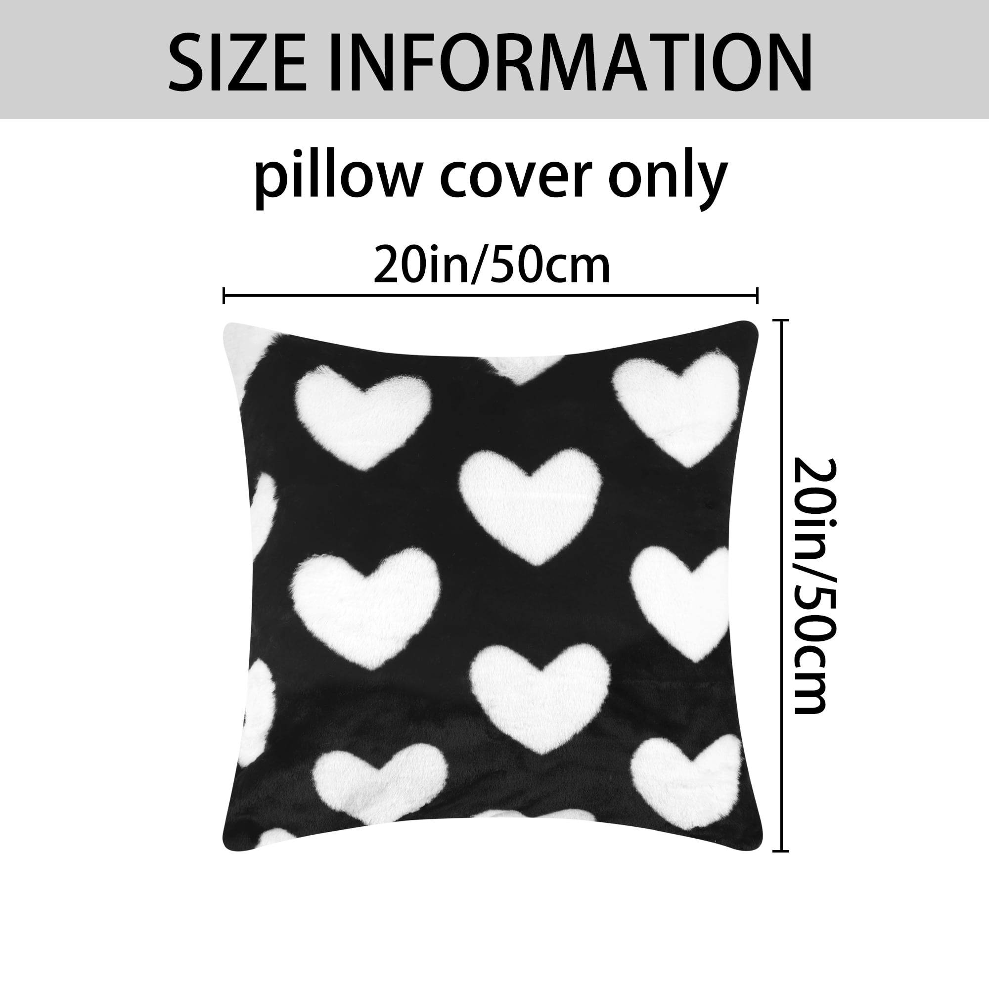 Unique Bargains Cute Cartoon Heart Pattern Soft Throw Decorative Pillow Covers 2 Packs Black 20" x 20"