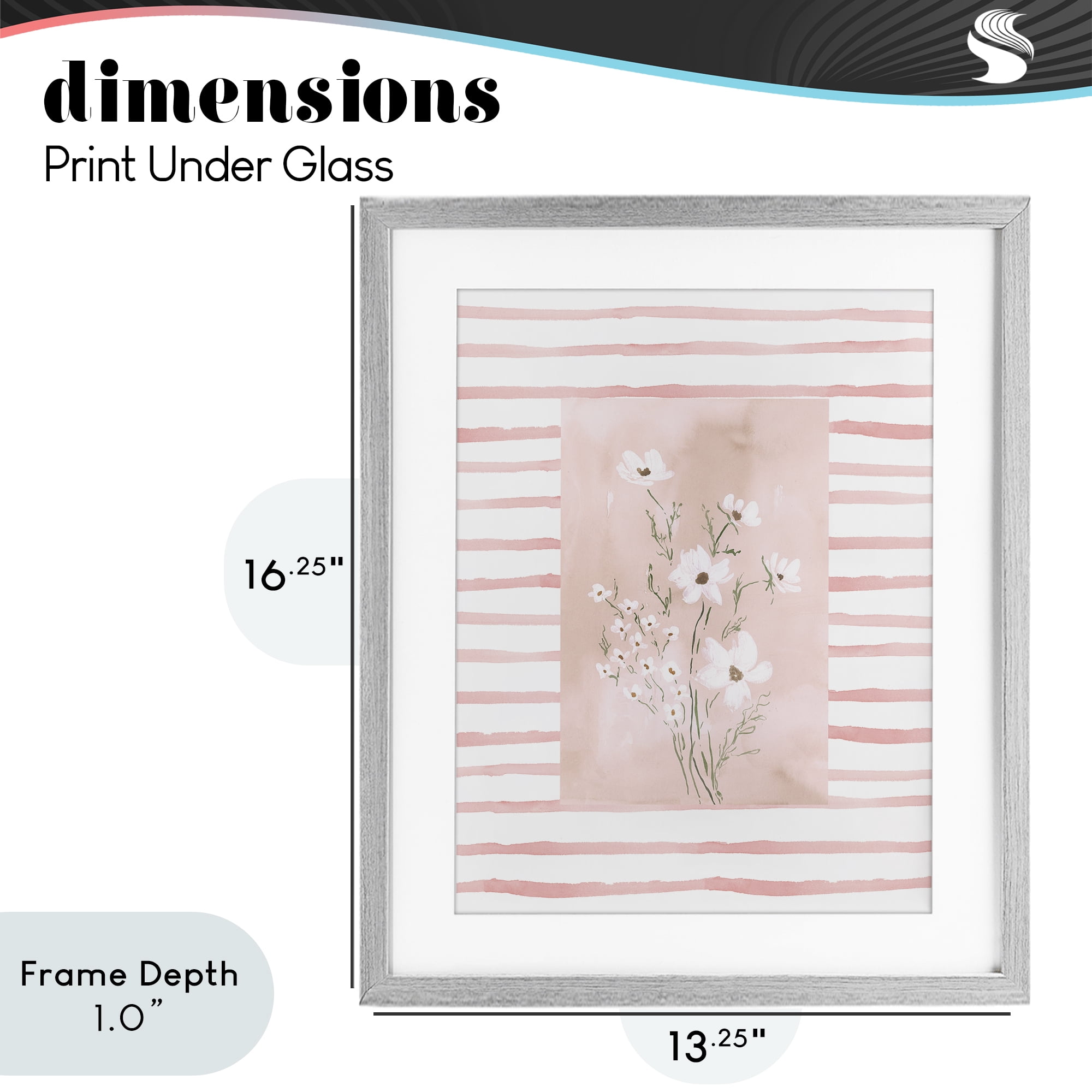 Stupell Industries White Cosmos on Pink Stripes Gray Framed Print Under Glass, design by Lucille Price