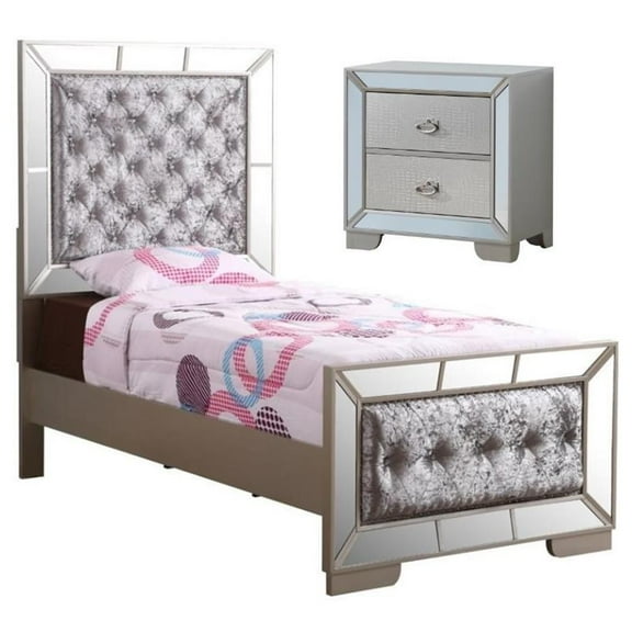 Home Square 2-Piece Set with Twin Panel Bed and 2-Drawer Nightstand