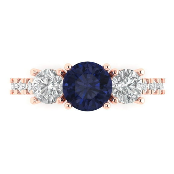 Three-Stone Engagement Ring for Women - 1.97ct Simulated Blue Sapphire in 14K Rose Gold Promise Ring