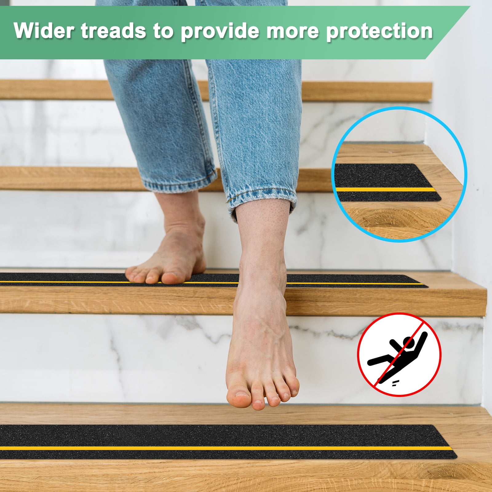 Uxcell 5-Pack Anti Slip Traction Tape 24 Inch X 6 Inch Best Grip Tape Grit with 12mm Glow in Dark Stripe Outdoor Non-Skid Tape for Stairs Step Black+Yellow